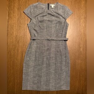 H&M Gray Dress with Cap Sleeves and Slim Belt